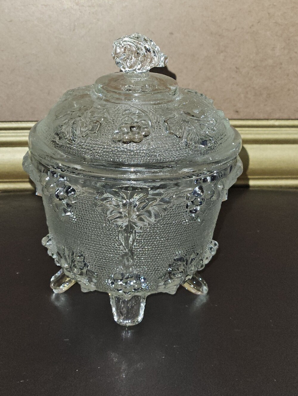 Vintage Jeannette Depression Glass "Harvest Grape" 4  Footed Candy dish